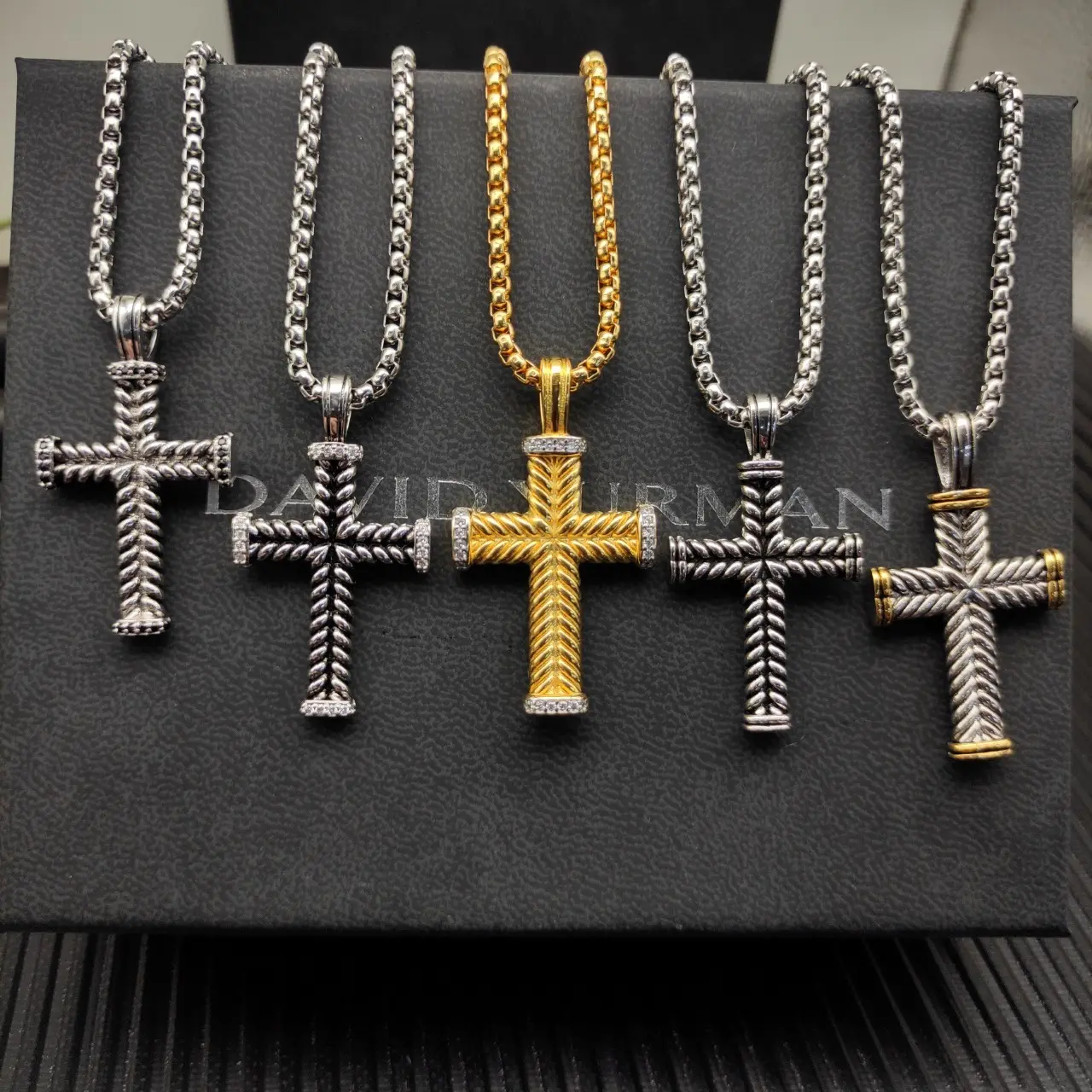 David Yurman Gold and Silver Cable Cross Necklace