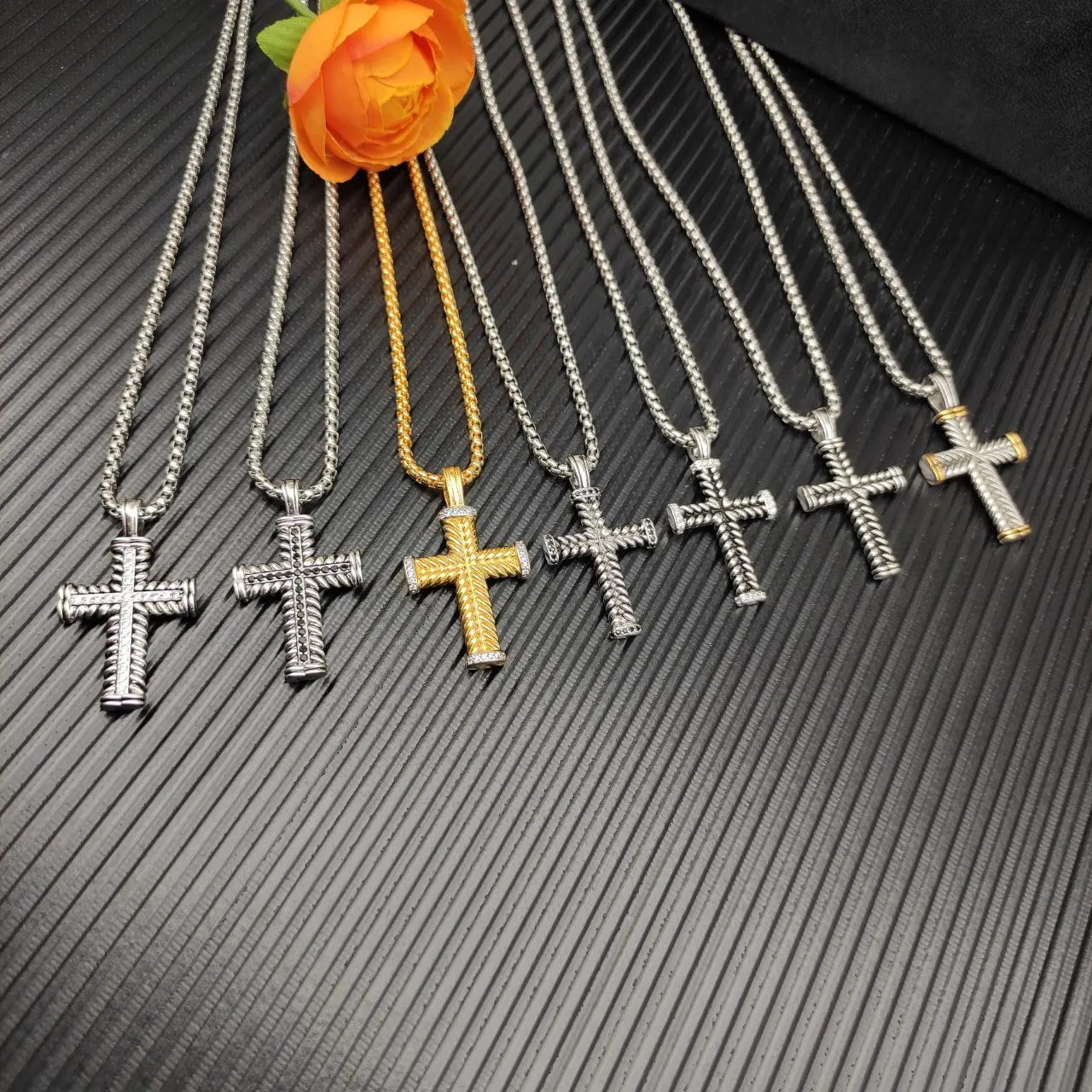 David Yurman Gold Diamond Cable Cross Necklace