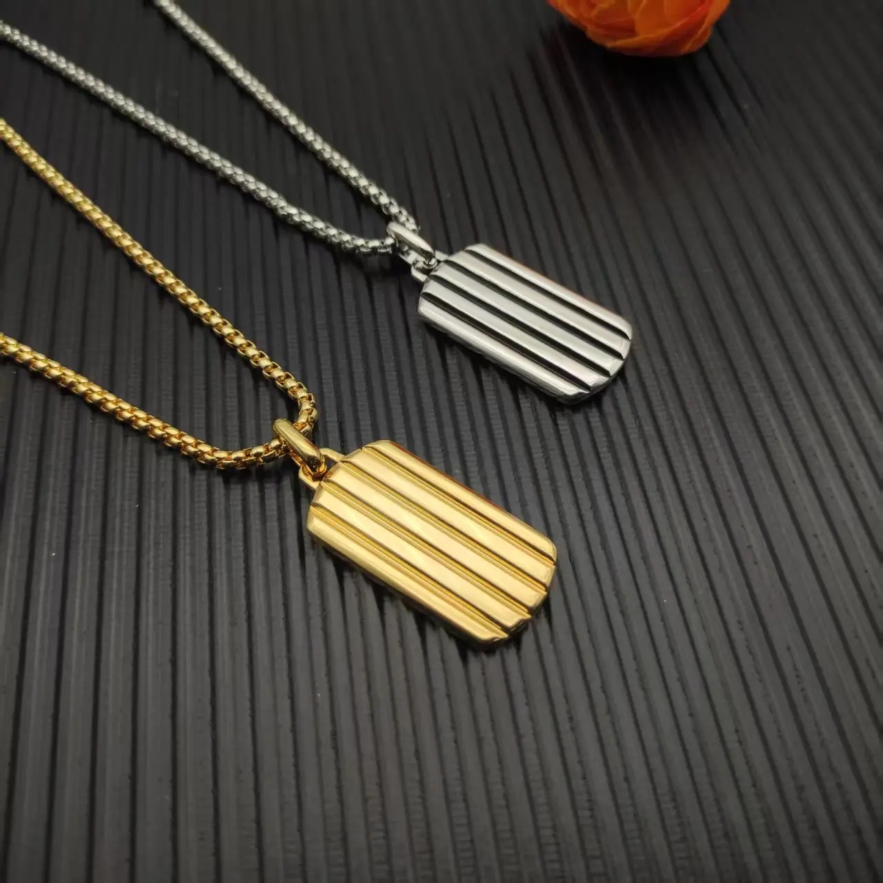David Yurman Gold Streamlined Rectangular Tag Necklace