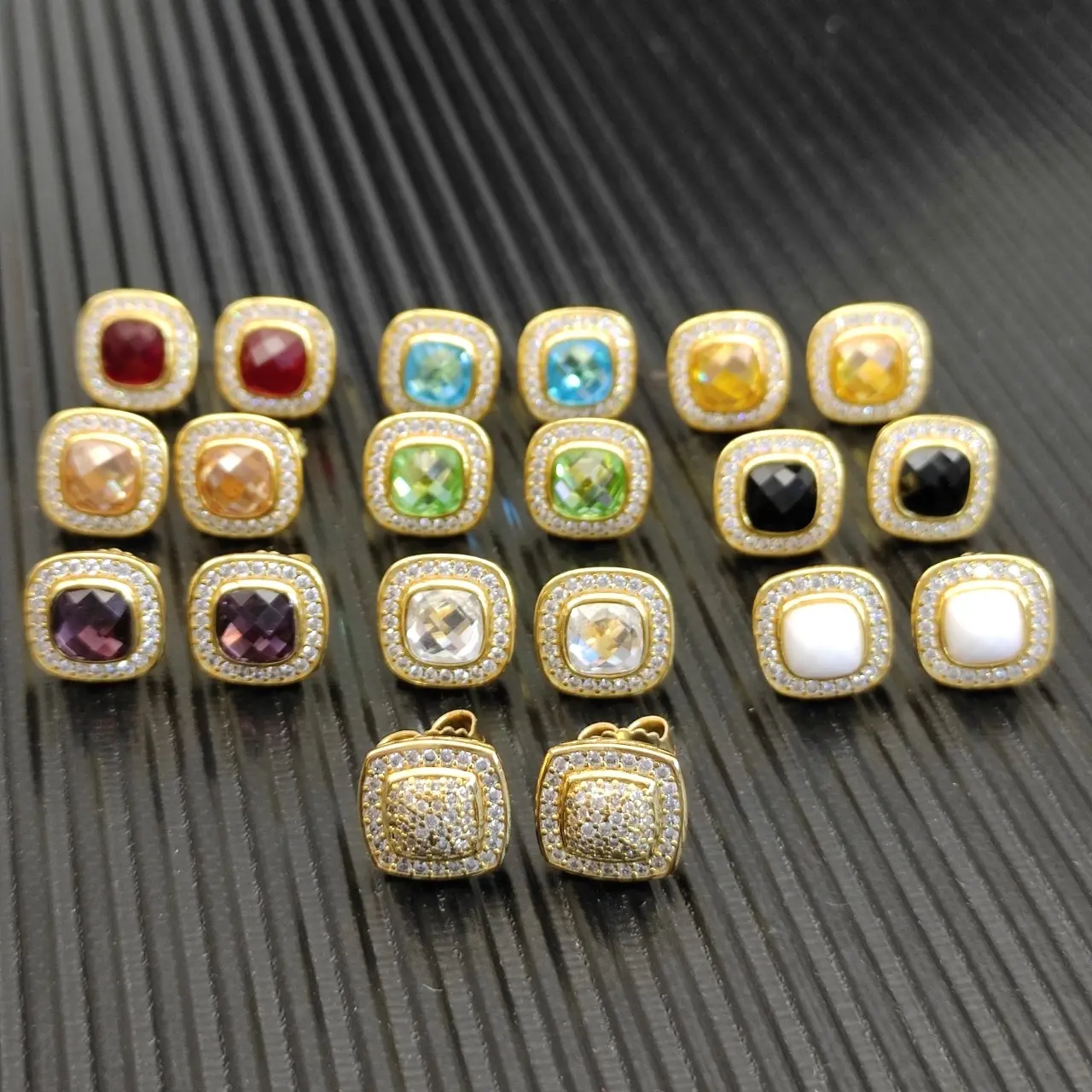David Yurman 7mm Gold Square White Agate Stud Earrings