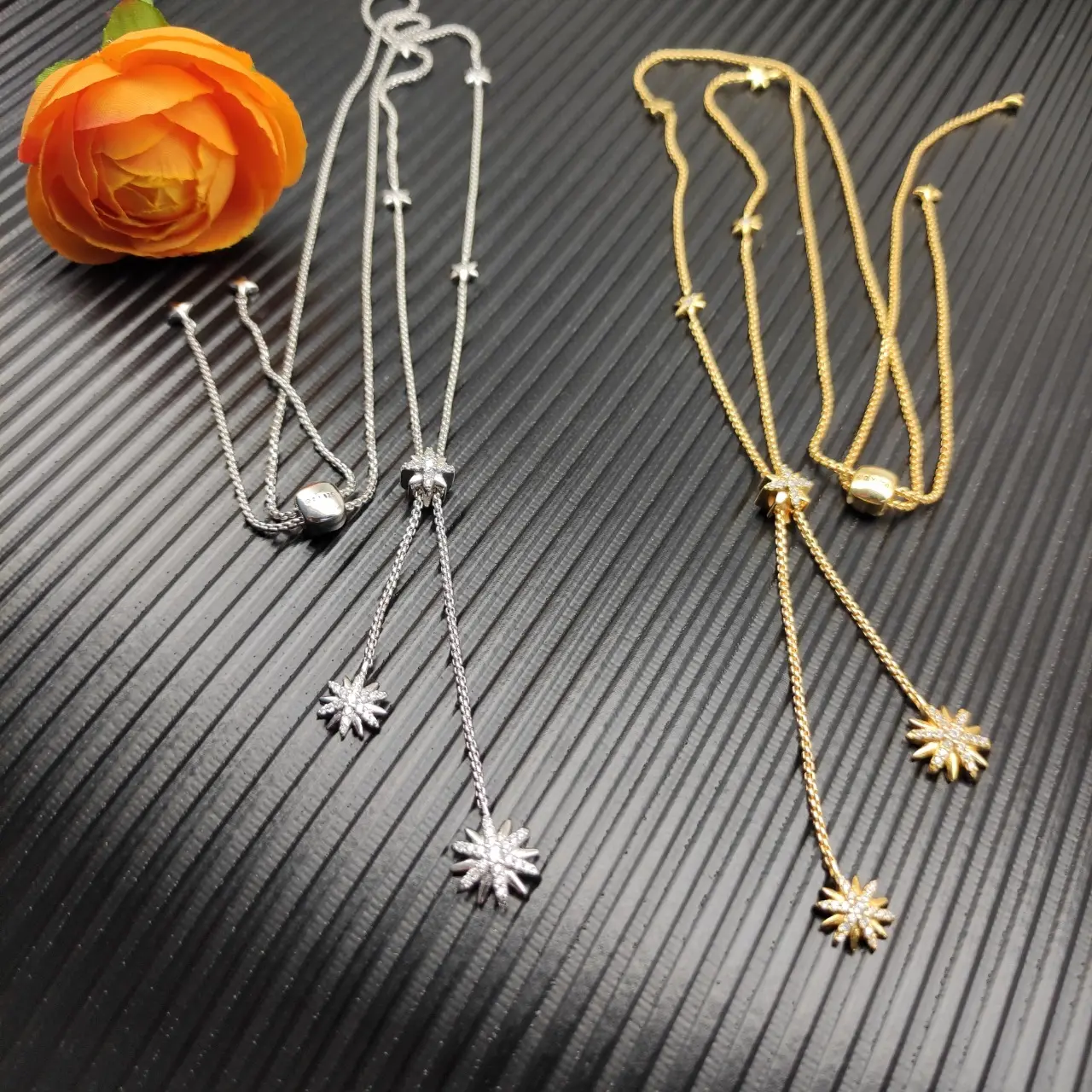 David Yurman Gold Starburst Cluster Necklace Chain 1.5mm