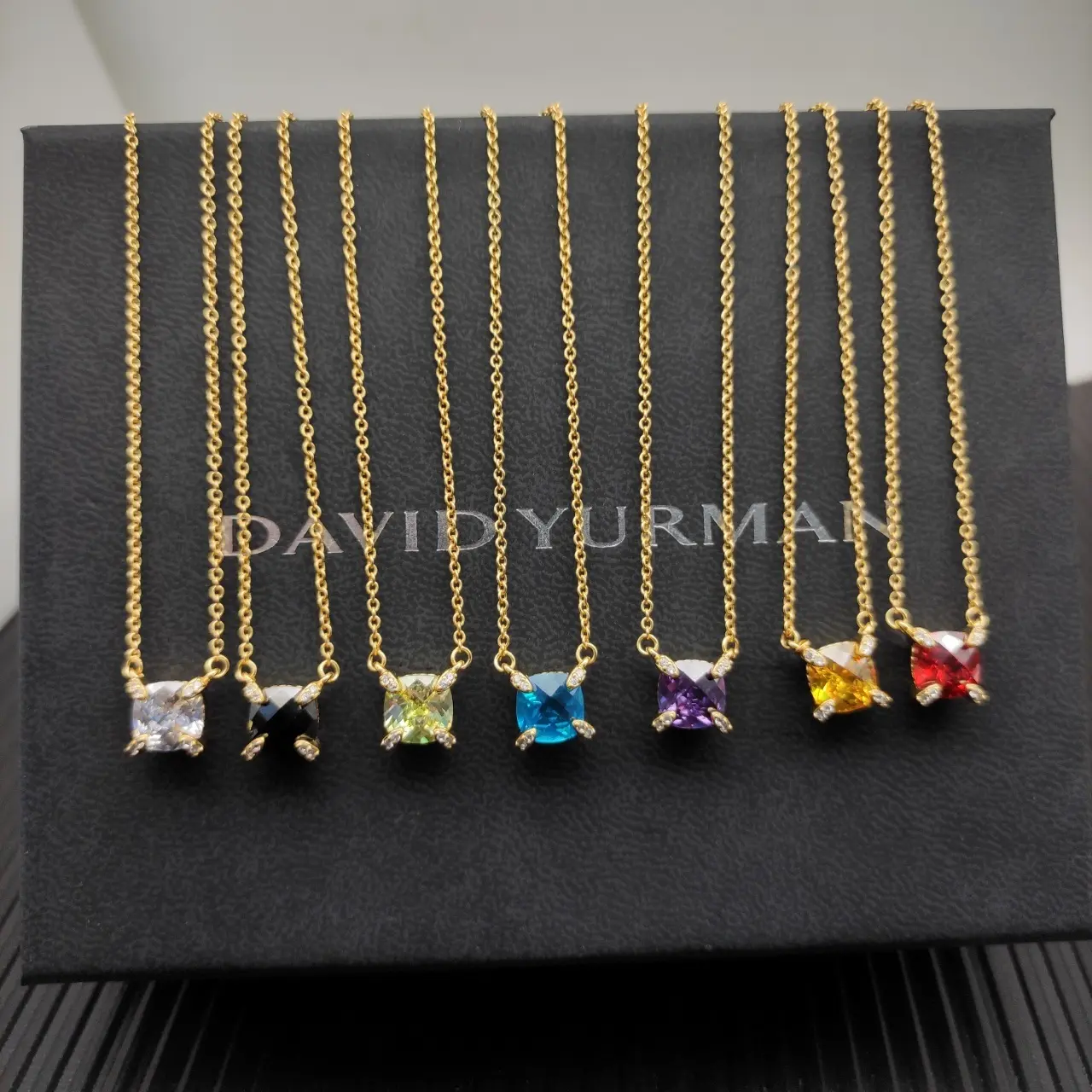 David Yurman Gold 8mm Four-Prong Red Diamond Necklace