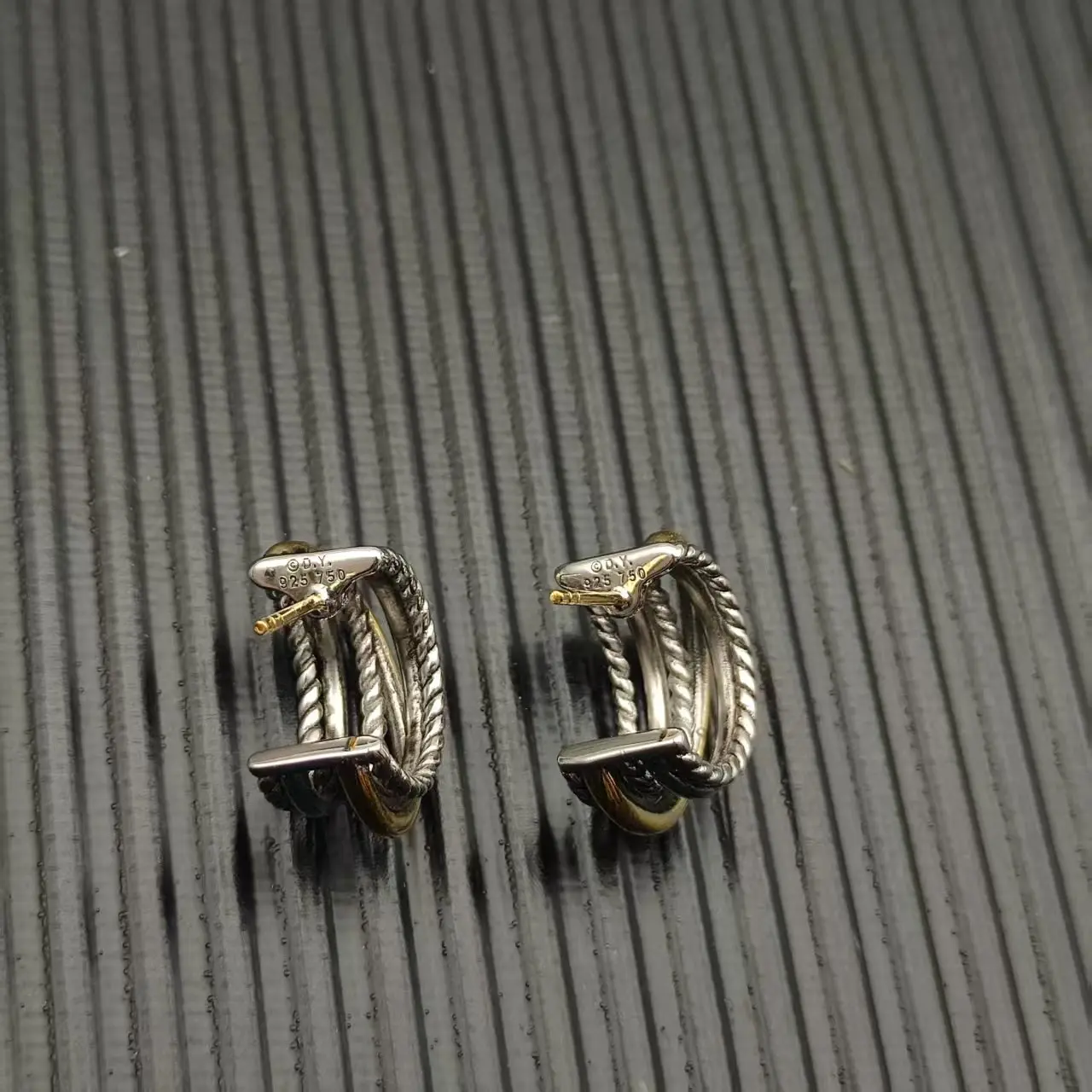 David Yurman 19.5mm Gold and Silver Shrimp Hoop Earrings